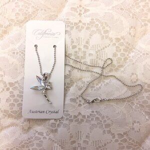 NEW Girl's White Austrian Crystal Ballerina Pendant Charm Silver Tone Necklace